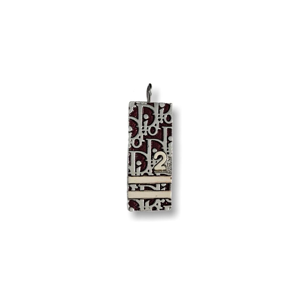 Christian Dior Trotter Burgundy Enamel Pendant Charm Silver Tone Vintage Y2K